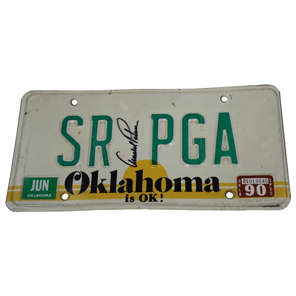 Arnold Palmer Signed 1990 Oklahoma SR-PGA License Plate JSA ALOA