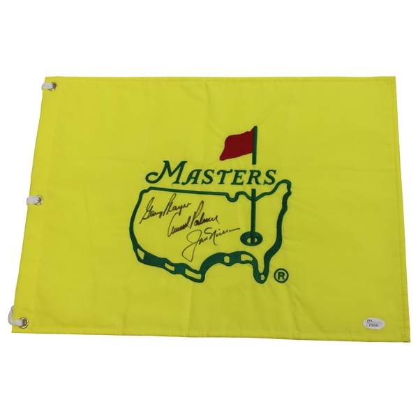 Big 3 Palmer, Nicklaus & Player Signed Undated Masters Embroidered Flag JSA# Y79343