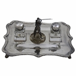 Golf Figural Executive Desk Set with Dual Ink Wells Silver Hall Mark