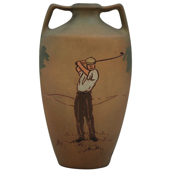 Early 1900s Weller Dickensware Dual-Handled Male Golfer Vase