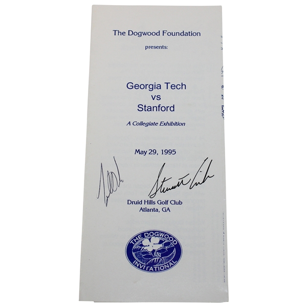 Tiger Woods & Cink Signed 1995 Georgia Tech vs Stanford Guide JSA ALOA