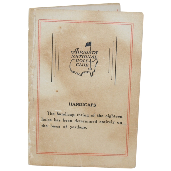c.Late 1930s Augusta National Golf Club Scorecard w/Stymie & Caddy Fee - 6800 Yards