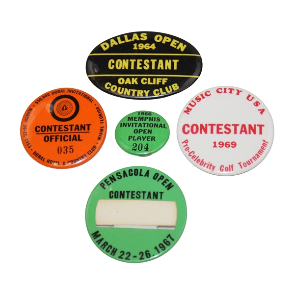 Five (5) Different Contestant Badges from the 1960s PGA Tour 