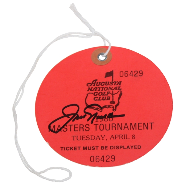 Jack Nicklaus Signed 1986 Masters Tournament Tuesday Ticket #06429 JSA ALOA