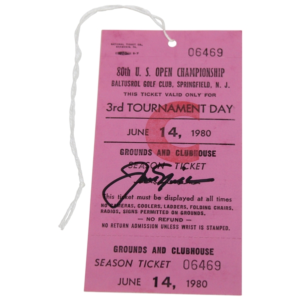 Jack Nicklaus Signed 1980 US Open at Baltusrol 3rd Tournament Day Ticket #06469 JSA ALOA