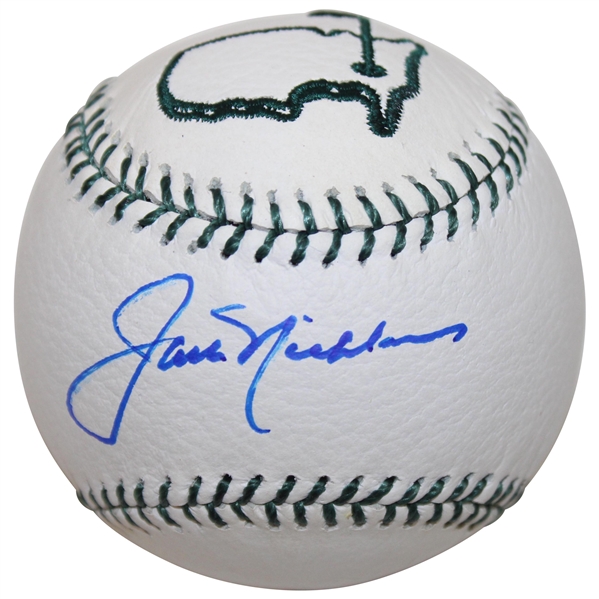 Jack Nicklaus Signed Masters Embroidered White Leather Baseball w/Green Laces JSA ALOA