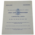 1968 Open Championship at Carnoustie Official Contestant Entry Form - Gary Player Win