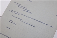 1968 Open Championship at Carnoustie Official Contestant Entry Form - Gary Player Win