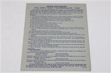 1968 Open Championship at Carnoustie Official Contestant Entry Form - Gary Player Win