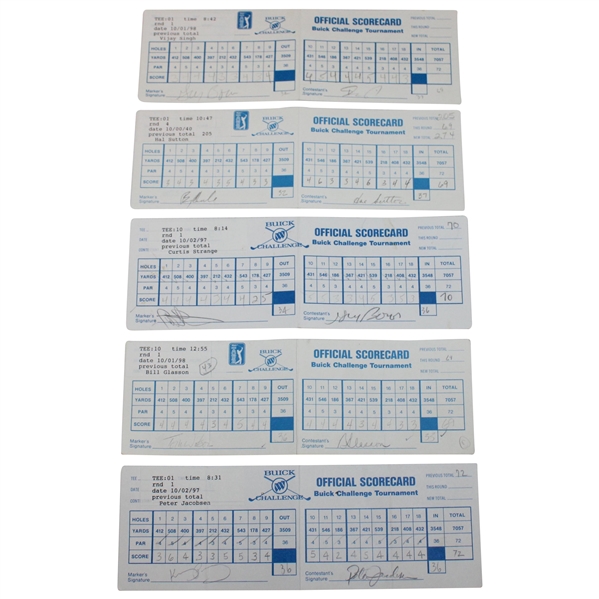 Watson, Singh, Strange & Seven (7) others Signed 1997 & 1998 Buick Challenge Scorecards