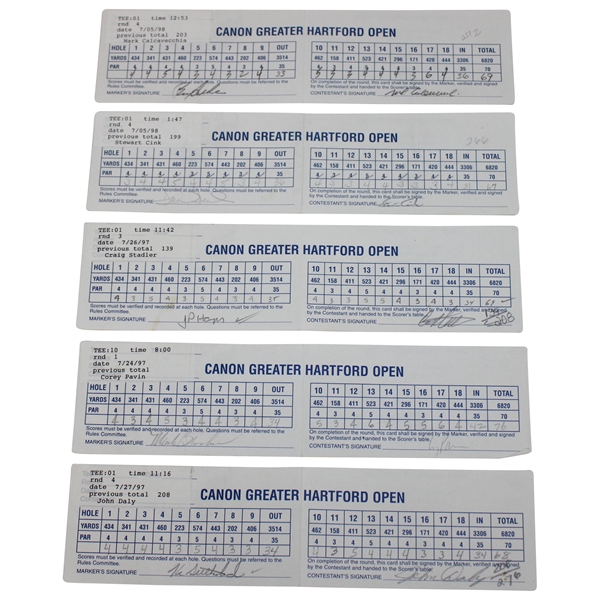 Daly, Calcavecchia, Cink & Seven (7) others Signed 1997 & 1998 Canon Greater Hartford Open Scorecards
