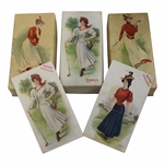 Three (3) Vintage Empty Lowneys Chocolate Boxes & Two (2) Advertising Postcards w/ Lady Golfers