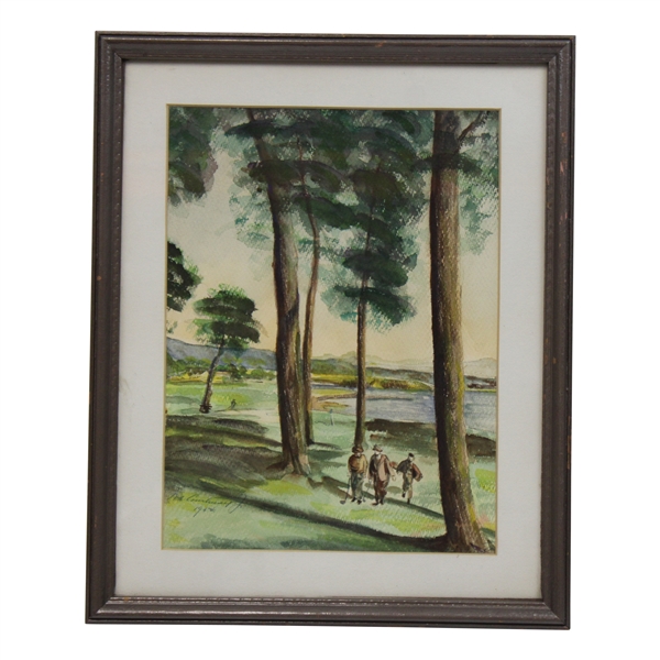 Original Framed Watercolor Painting Pebble Beach 18Th Signed By Artist