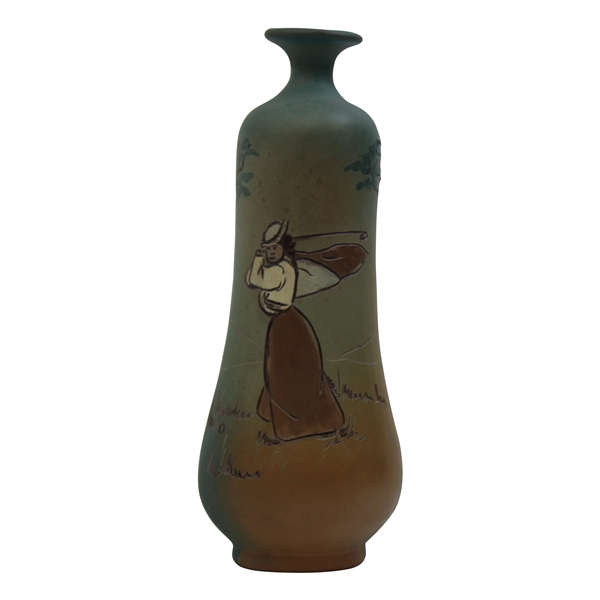 Early 1900s Weller Dickensware Female Golfer Vase