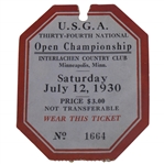 1930 US Open at Interlachen CC Final Rd Ticket # 1664 Bobby Jones Grand Slam 