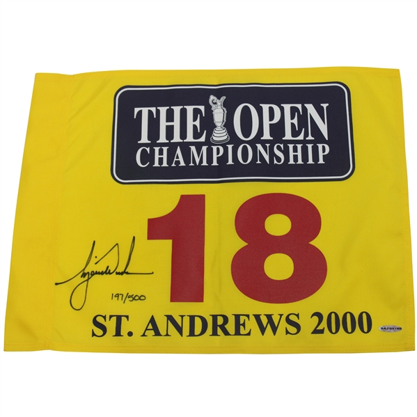 Tiger Woods Signed 2000 The Open at St Andrews Ltd Ed 197/500 Flag UDA #BAJ59769