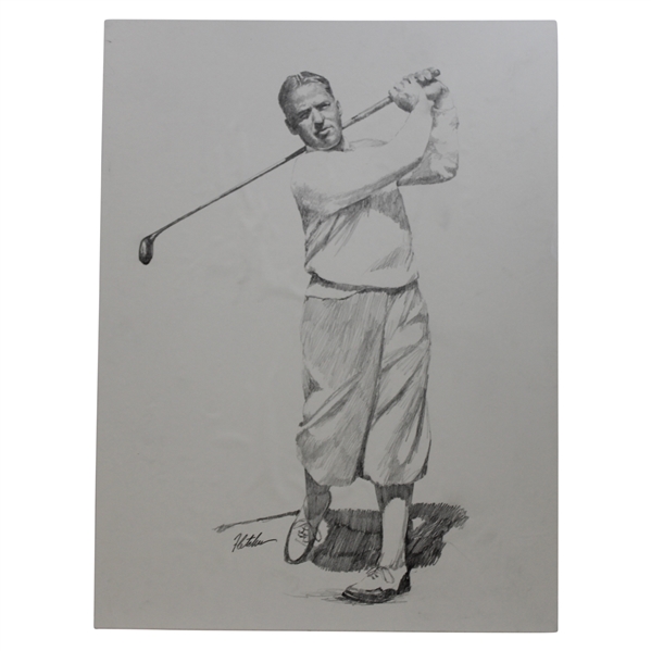 Original Bobby Jones Post Swing Sketch by Artist Robert Fletcher