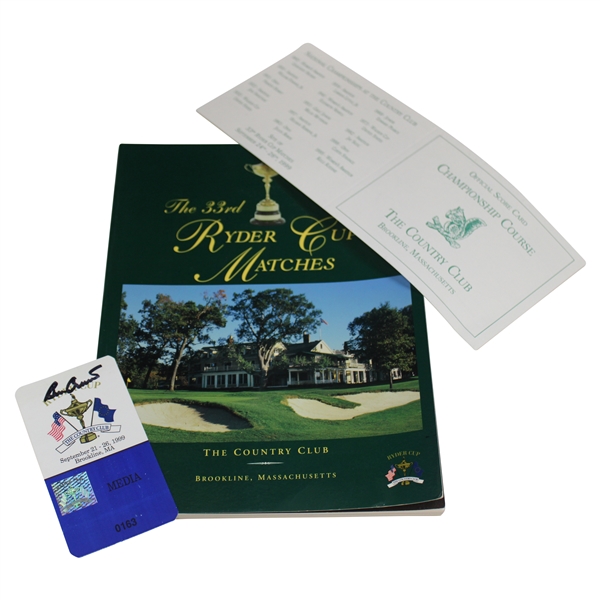 Ben Crenshaw Signed 1999 Ryder Cup at Brookline Media Badge w/Program & Scorecard JSA ALOA