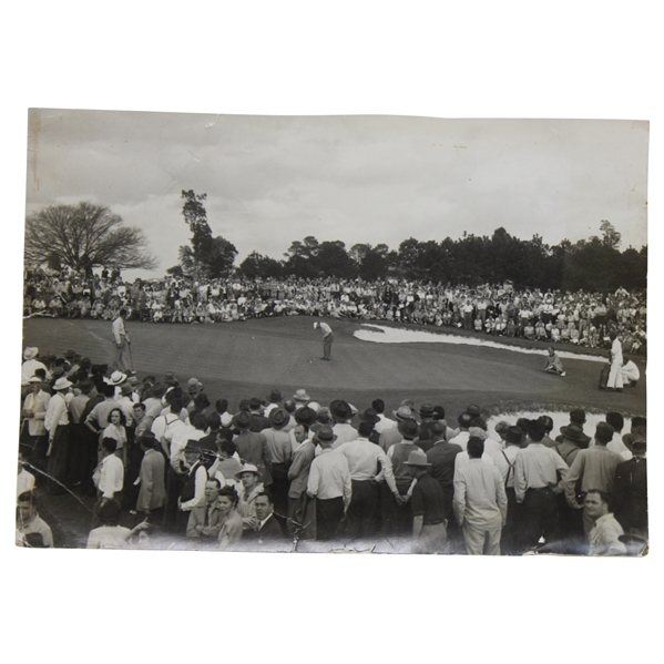 c.1940s Ben Hogan Original Masters Tournament Putting on 18th Green Original Photo w/Claude Harmon