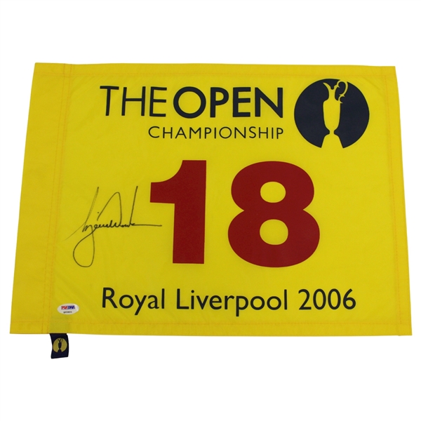 Tiger Woods Signed 2006 The OPEN at Royal Liverpool Flag PSA/DNA #Q05801