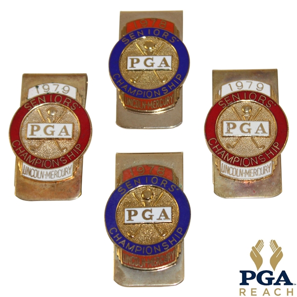 Two (2) 1978 & Two (2) 1979 PGA Seniors Championship Clips/Badges