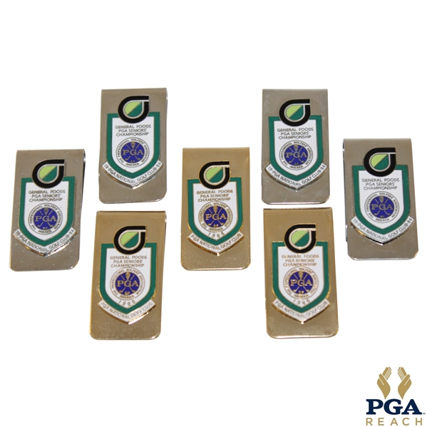 Three (3) 1986 (Gold) & Four (4) 1984 (Silver) PGA Seniors Championship Clips/Badges