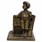 Vintage Boy Caddy w/Golf Bag Leaning on Sand Tee Bronze Patinated Cigarette Box w/Lid