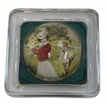 Vintage Red Coat Lady Golfer with Boy Caddy & Clubs Glass Paperweight