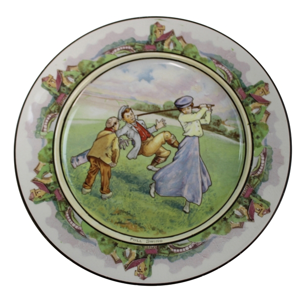 Lady Golfer Post-Swing with Caddy Full Swing Bridgwood & Son Porcelain Plate