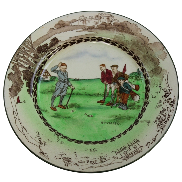 Stymied Golfer w/Caddies & Opponents w/Golf Club & Castle Rimmed Foley Shelley Porcelain Plate