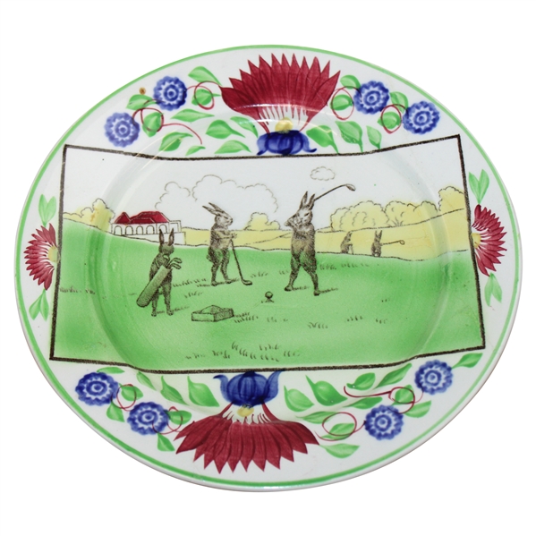 Bunnies Golfing Scene Ceramic Plate