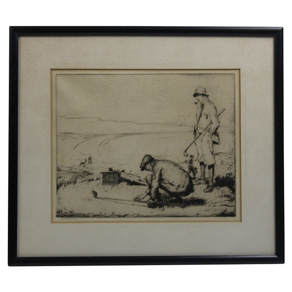 1922 Golfer Teeing Up The Ball Etching by Artist John Rankin Barclay - Framed