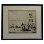 1922 Golfer Teeing Up The Ball Etching by Artist John Rankin Barclay - Framed