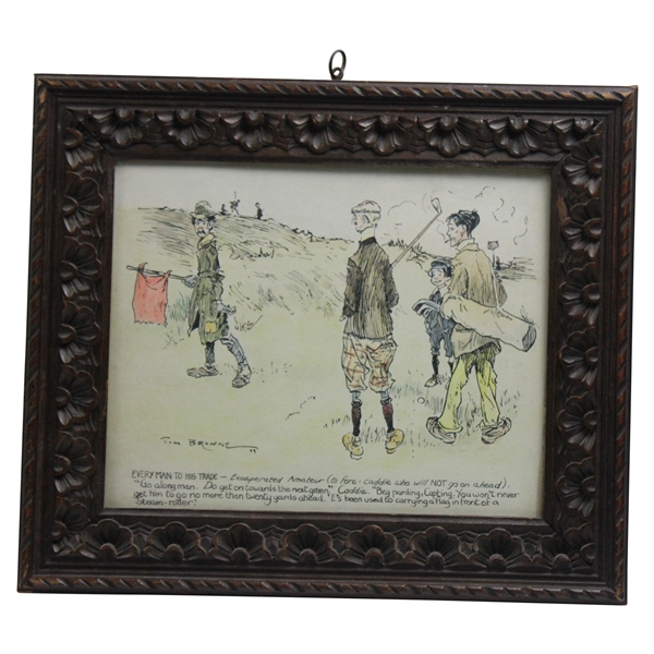 Original 1900 Punch used Watercolor & Ink Every Man To His Trade Framed Golf Cartoon Sketch By Tom Browne