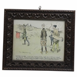 Original 1900 Punch used Watercolor & Ink Every Man To His Trade Framed Golf Cartoon Sketch By Tom Browne