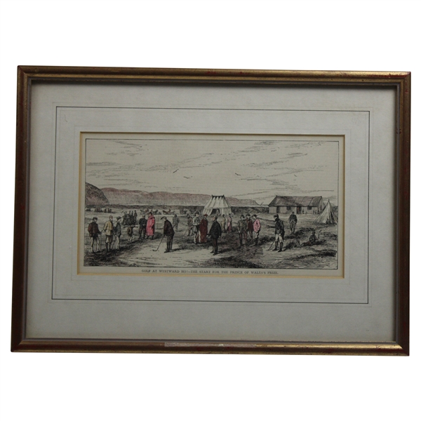 c.1875 Golf At Westward Ho! - The Start For The Prince Of Waless Prize Framed Hand Colored Wood Engraving