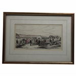 c.1875 Golf At Westward Ho! - The Start For The Prince Of Waless Prize Framed Hand Colored Wood Engraving