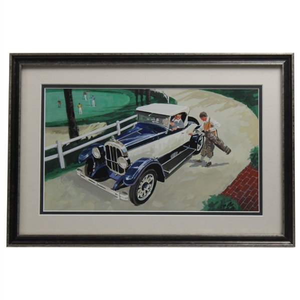 Original Painting of Golfer Getting Into Car w/1980 Calendar w/June Golf Art By Artist James Bennett Deneen 