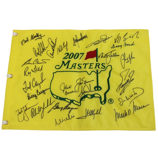 Tiger, Jack, Arnie, Gary & 21 others Signed 2007 Masters Champs Dinner Flag JSA ALOA