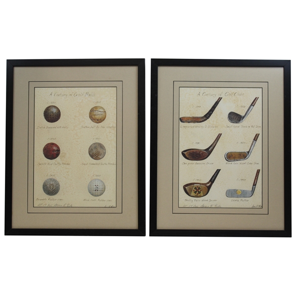 Century of Golf Balls & Century of Golf Clubs Dual Framed AP Ltd Ed 15/25 Prints by Artist Arnie Fisk