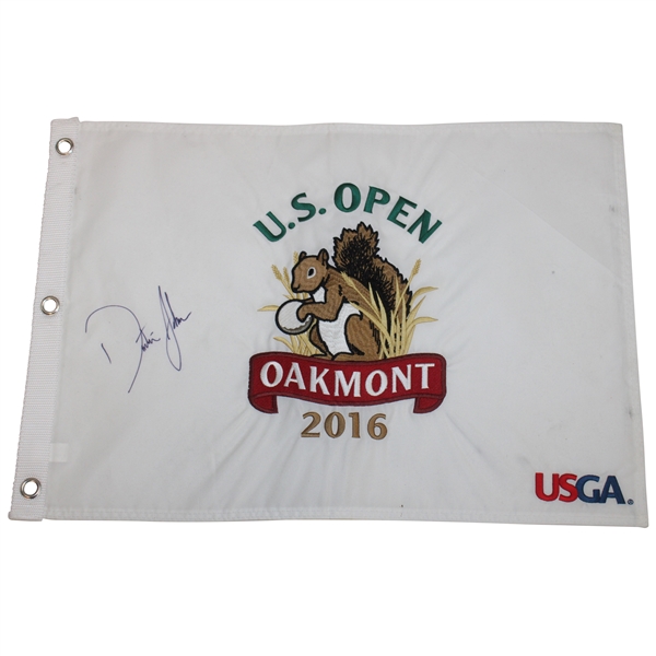 Dustin Johnson Signed 2016 US Open at Oakmont Embroidered Flag JSA ALOA