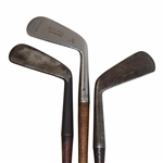 LH Spalding Crescent Smooth Face Iron w/Shaft Stamp, Walter Hagen Autograph Mid Mashie & Circa 1900 Iron