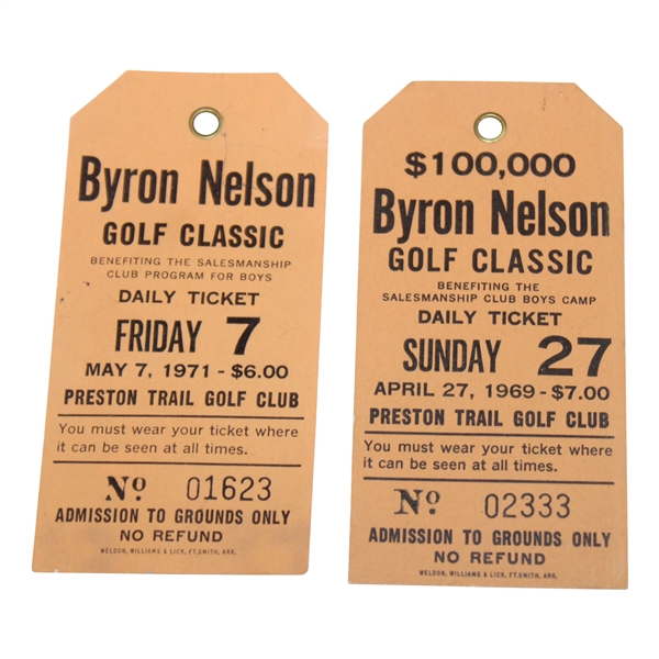 1969 & 1971 Byron Nelson Classic Tickets - Sunday & Friday - Devlin & Nicklaus Winners