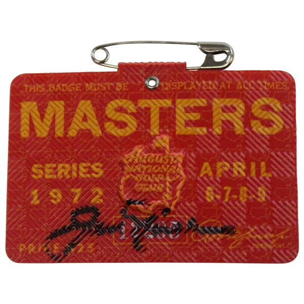 Jack Nicklaus Signed 1972 Masters SERIES Badge #12235 JSA ALOA