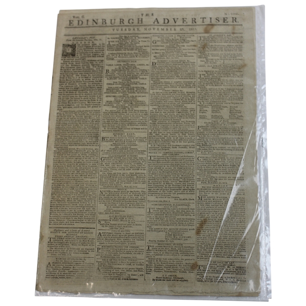 1813 The Edinburgh Advertiser Early 19th Century Newspaper w/Mention of Golf - 200+yrs Old 11/23