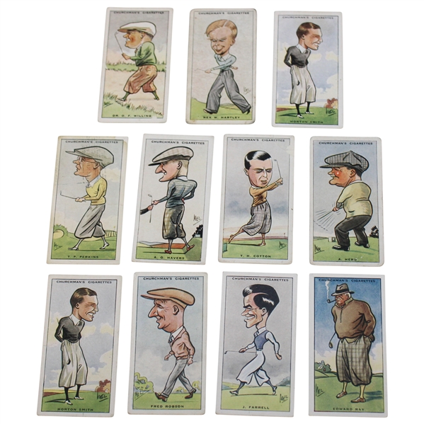 Eleven (11) Assorted Churchmans Prominent Golfers Cigarette Golf Cards Inc. Horton, Ray & others