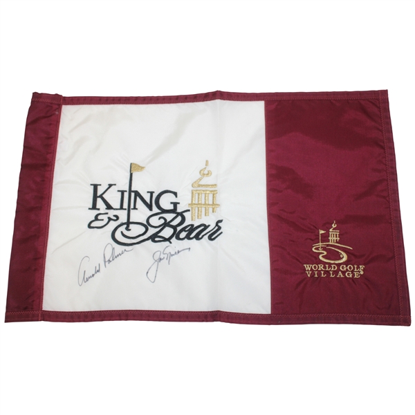 Arnold Palmer & Jack Nicklaus Signed Course Flown King & Bear WGHoF Embroidered Flag JSA ALOA