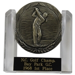 1968 Bay Park Golf Club NC 1st Place Golf Champ Golf Medal on Lucite Base