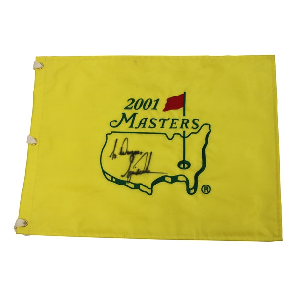 Tiger Woods Signed 2001 Masters Embroidered Flag - Personalized to Wayne JSA ALOA