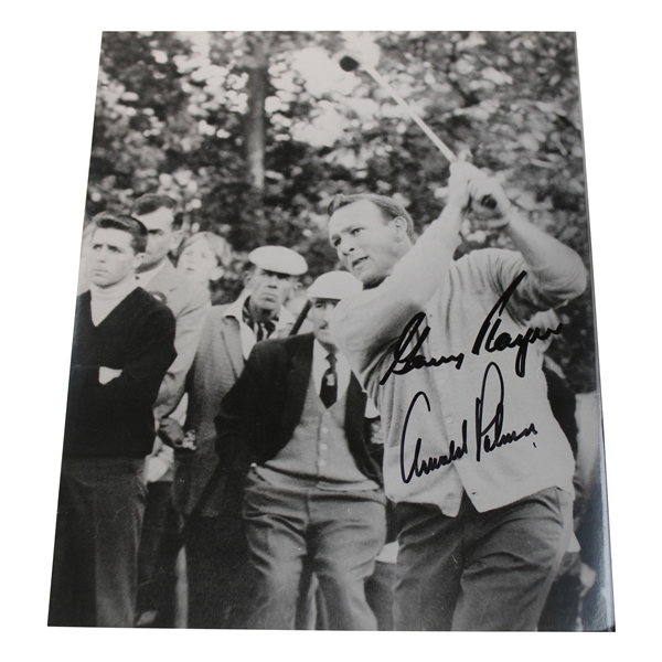 Arnold Palmer & Gary Player Signed Arnie Post Swing As Gary Watches 8x10 Photo JSA ALOA